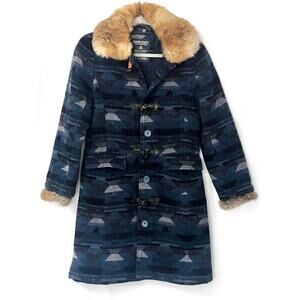 Southwestern Style Coat Genuine Rabbit FUR Trim-removable Geometric Pattern Med